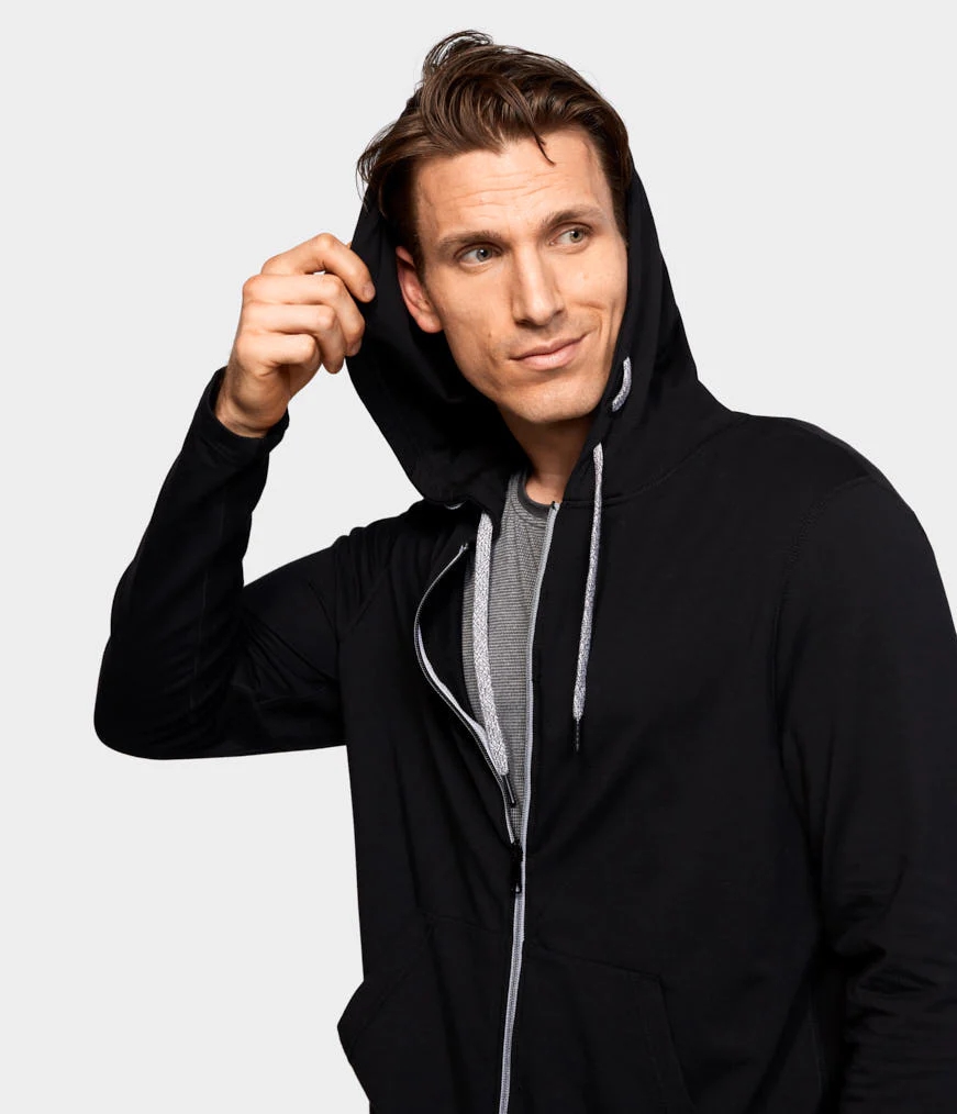 Black Men's Manduka INTENTIONAL ZIP Hoodie | 9731524